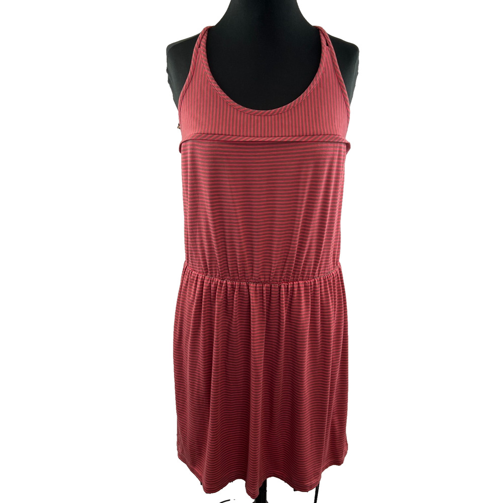 Suzi Chin Maggy Boutique Striped Pink Coral Gray Summer Sun Dress Size S Small